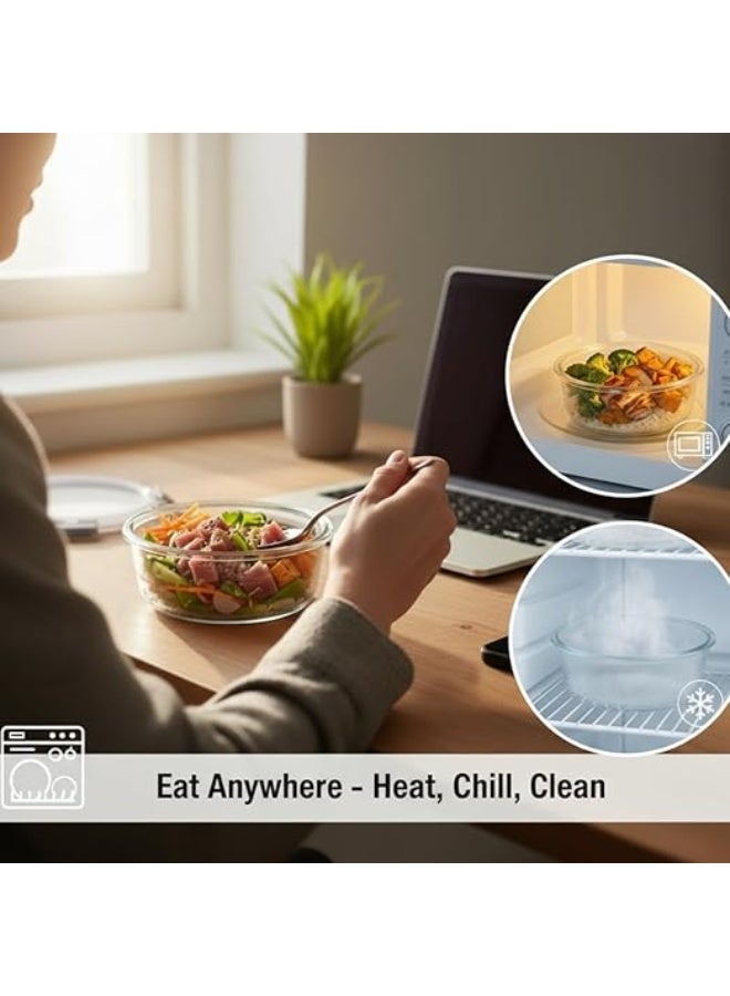 تصميم،BPA حاويات حفظ طعام محكمة الإغلاق، طقم 3 قطع مع ملاعق وشوك، بلاستيك خالٍ من BPA، تصميم دائري مانع للتسرب بأربع أقفال، قابلة للتكديس، بسعات 550 مل و1200 مل و2200 مل، مناسبة للمطبخ والمجمد ووجبات الغداء - Image 4